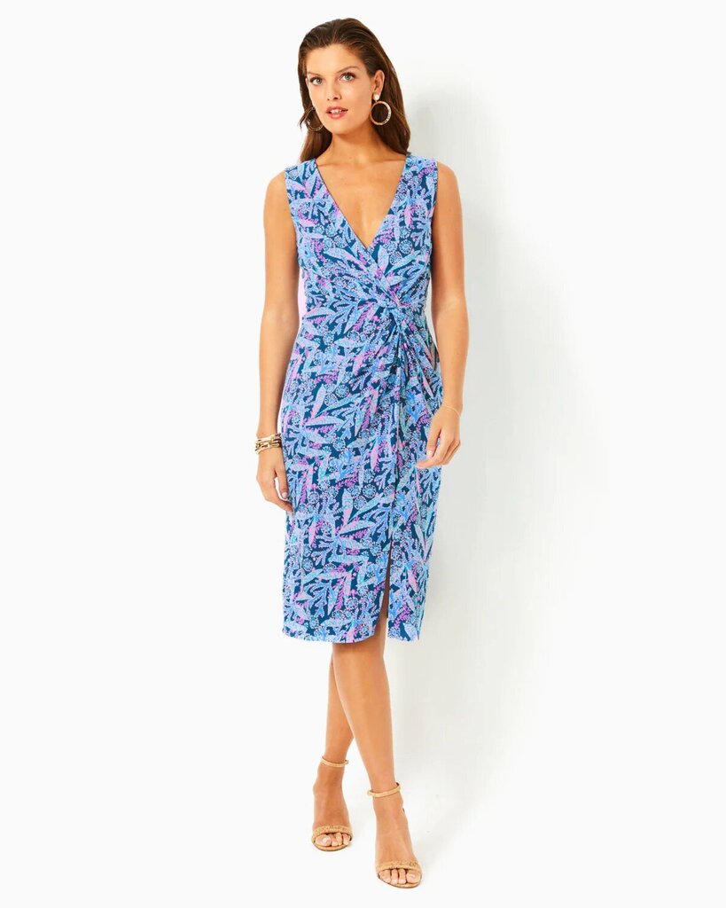 Lilly Pulitzer NWT Odella V-Neck Midi Dress in Barton Blue Star Gazing - Size 8 (Retails for $188)