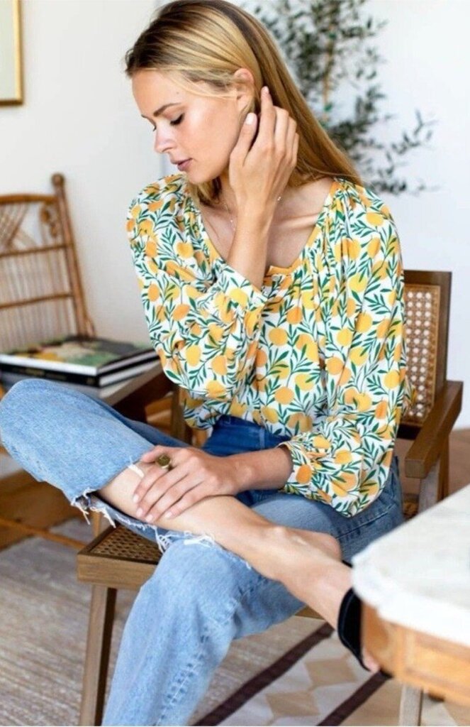 Emerson Fry Frances Groves Citrus Print Blouse - Size Small