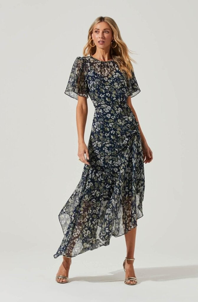 ASTR Flutter Floral Asymmetric Maxi Dress (Retails for $128) - Size Small
