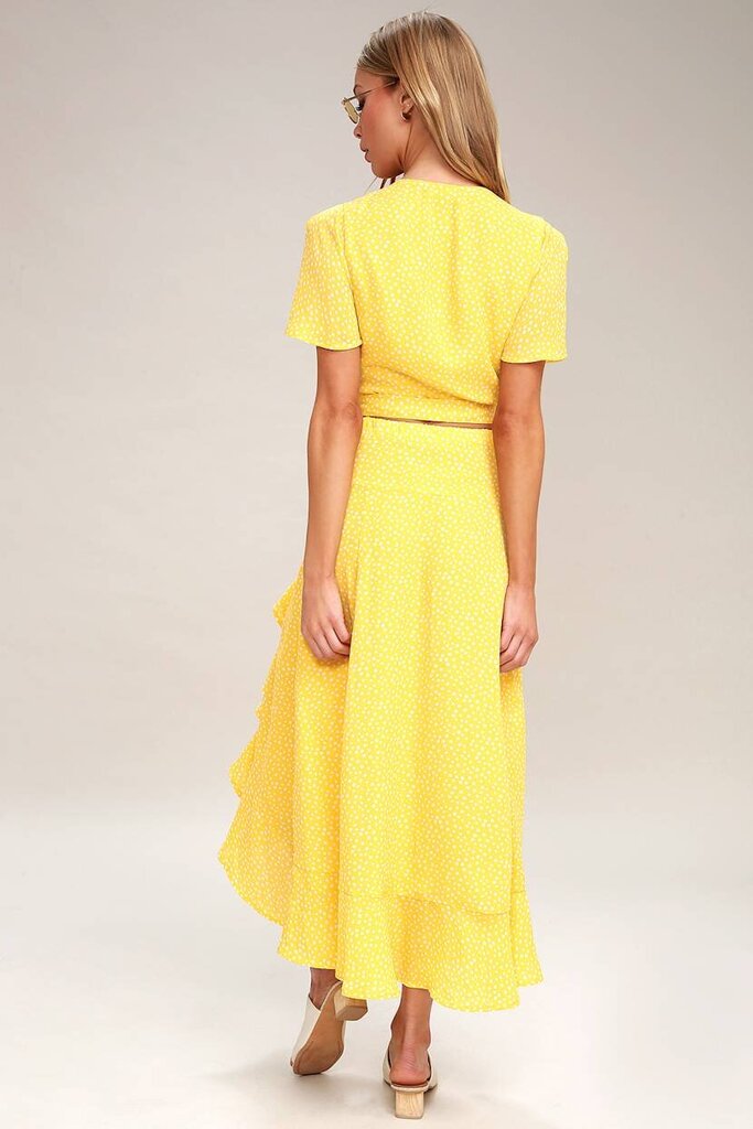 Lulus Girl Like You Yellow Polka Dot Two Piece Set (Retails for $80) - Size Medium
