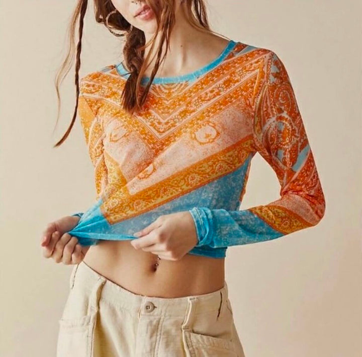 Free People NWT It's My Party Mesh Paisley Festival Crop Top - Size Small (Retails $68)