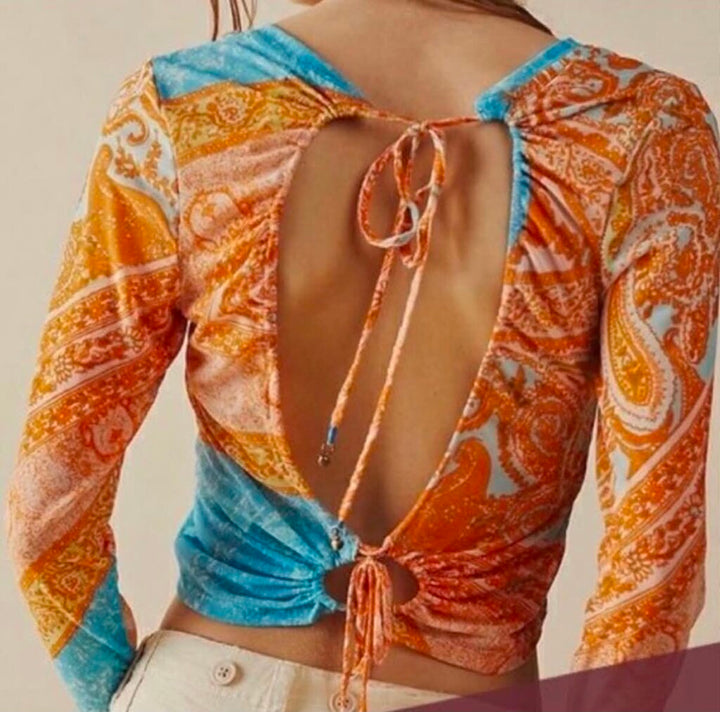 Free People NWT It's My Party Mesh Paisley Festival Crop Top - Size Small (Retails $68)