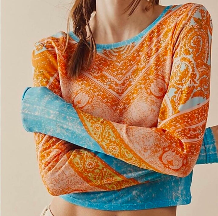 Free People NWT It's My Party Mesh Paisley Festival Crop Top - Size Small (Retails $68)