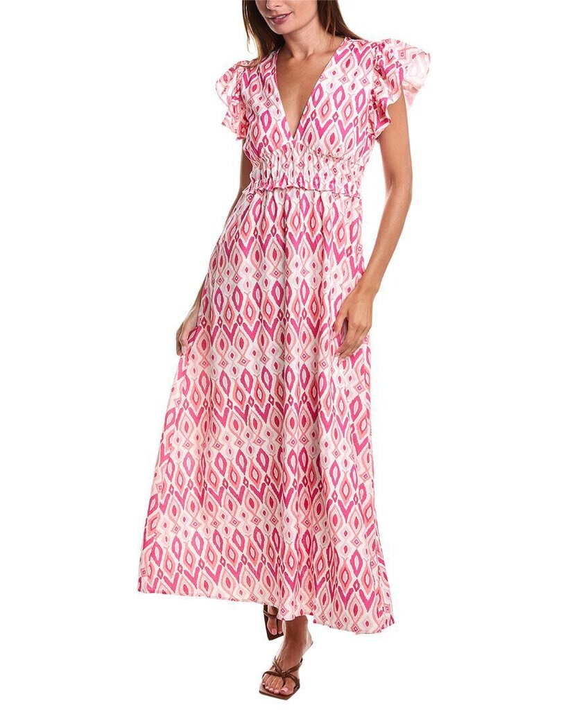 Sail To Sable V-Neck Flutter Sleeve Linen-Blend Maxi Dress