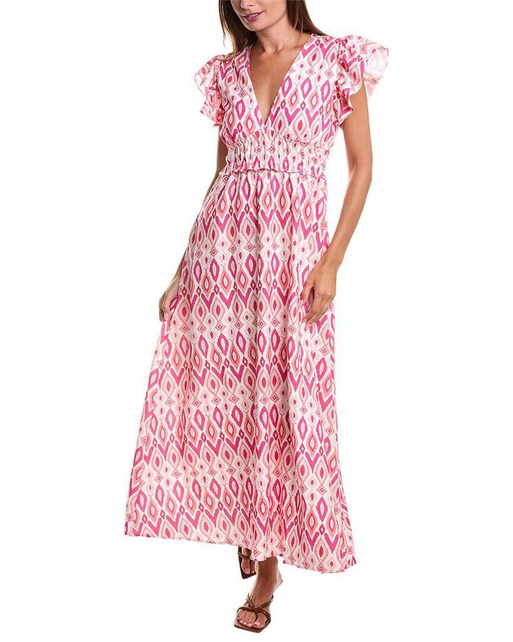 Sail To Sable V-Neck Flutter Sleeve Linen-Blend Maxi Dress - Size XL (Retails for $228)