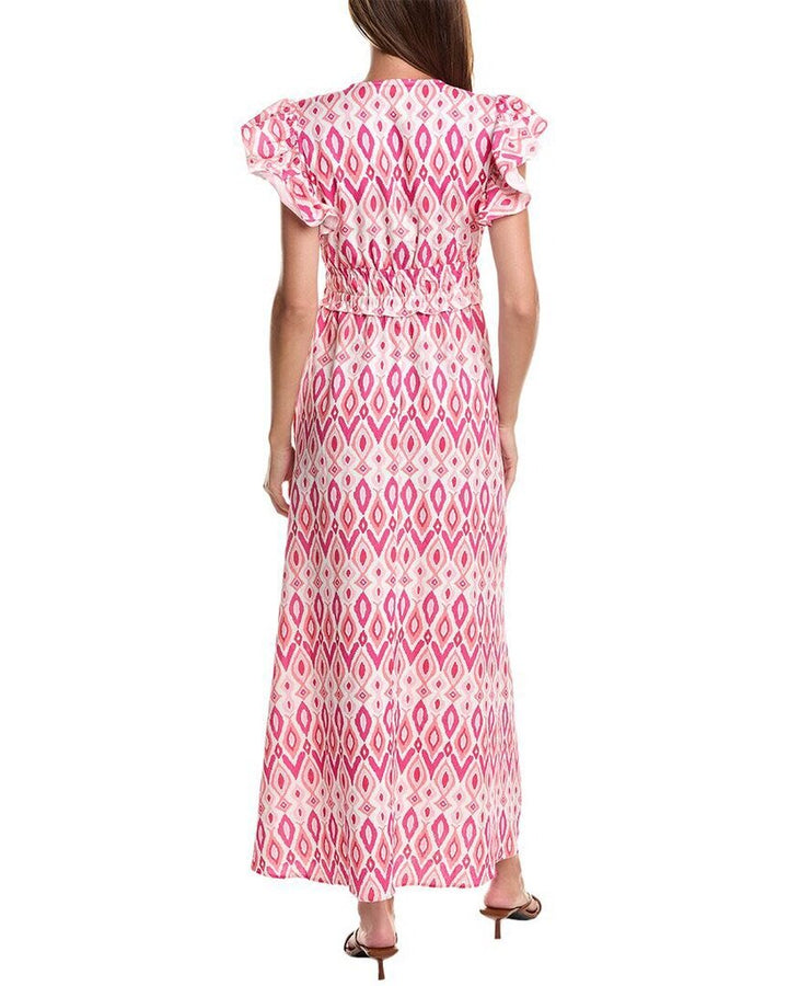 Sail To Sable V-Neck Flutter Sleeve Linen-Blend Maxi Dress - Size XL (Retails for $228)