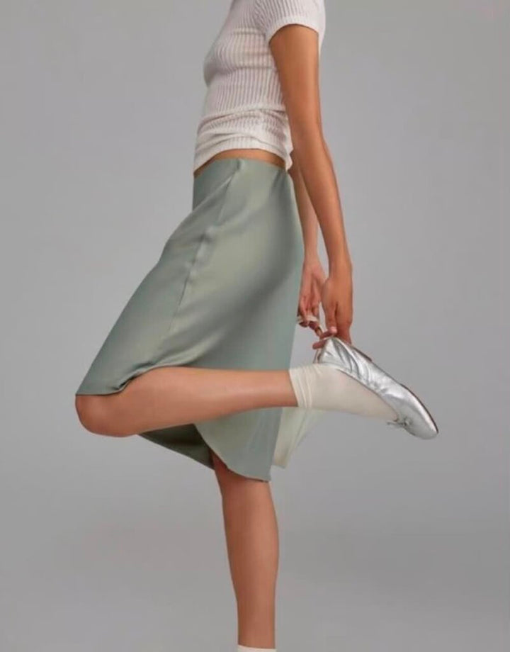 Anthropologie The Tilda Knee-Length Slip Skirt in Moss - Size XL