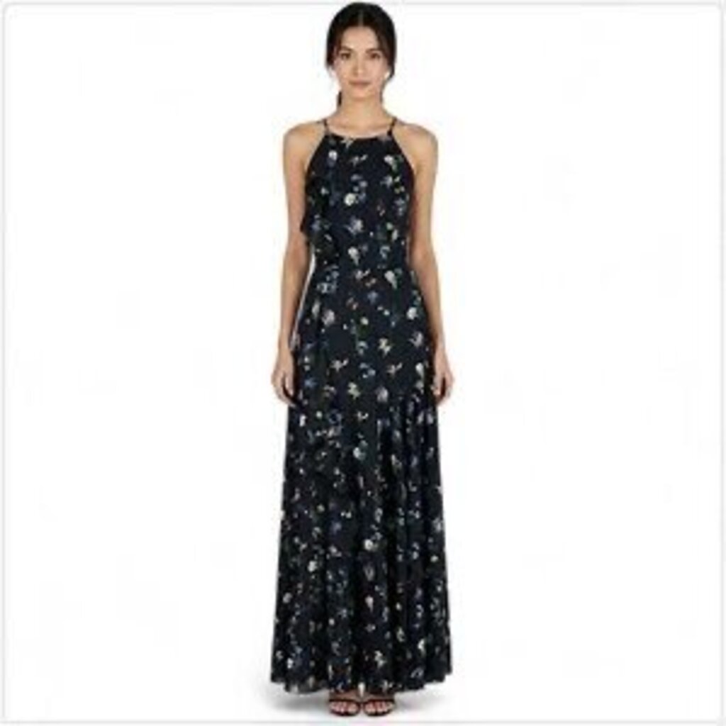 Fame and Partners Floral Sleeveless Ruffle Slit Maxi Dress - Size 4