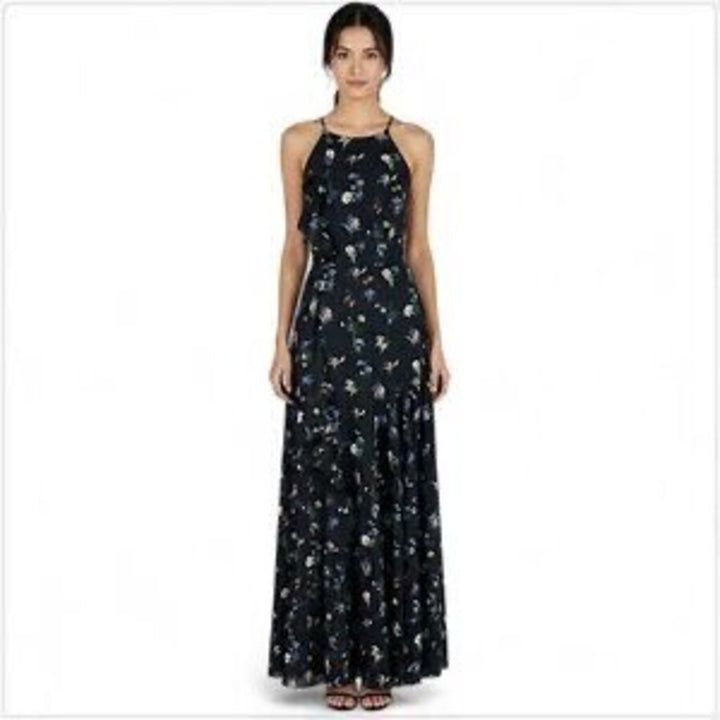 Fame and Partners Floral Sleeveless Ruffle Slit Maxi Dress - Size 4