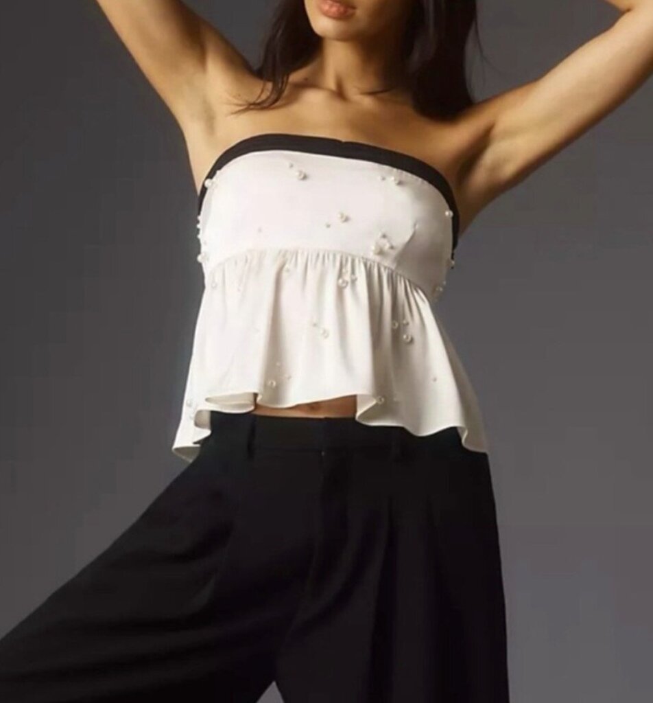Maeve NWT Strapless Pearl Embellished Peplum Top - Size 12(Retails $98)
