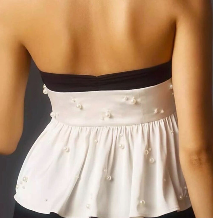 Maeve NWT Strapless Pearl Embellished Peplum Top - Size 12(Retails $98)