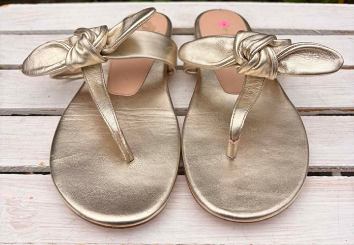 Stuart Weitzman Gold Metallic Thong Knot Tie Sandals - Size 8