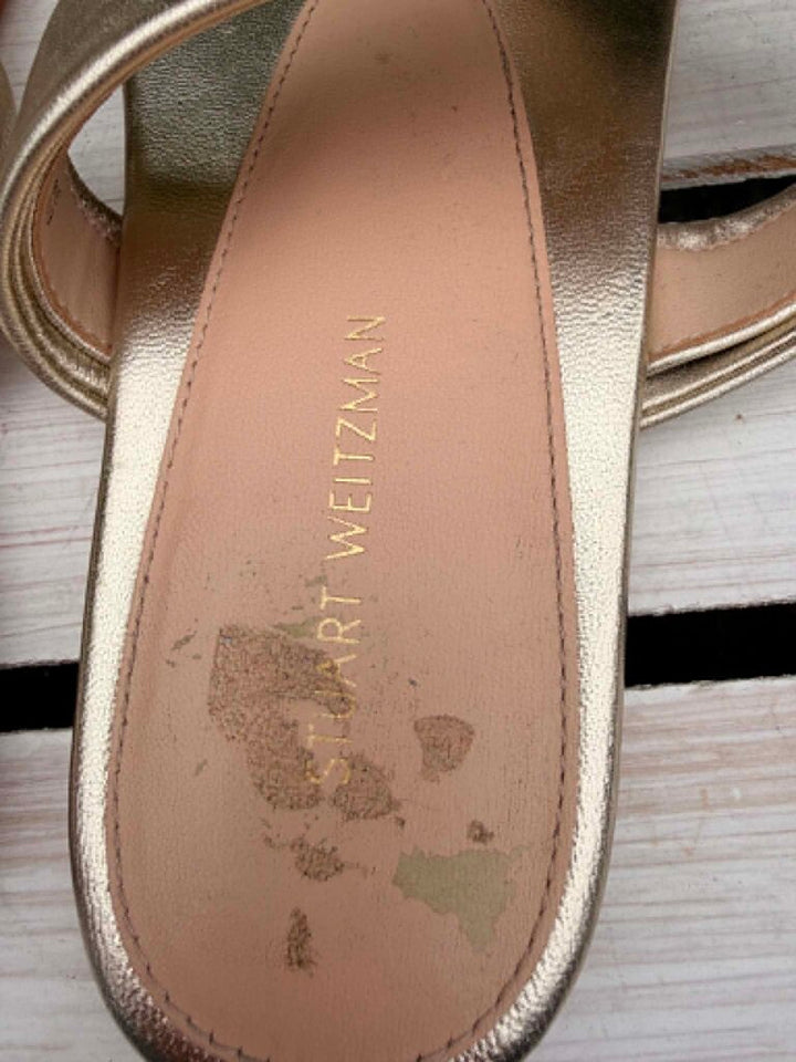 Stuart Weitzman Gold Metallic Thong Knot Tie Sandals - Size 8
