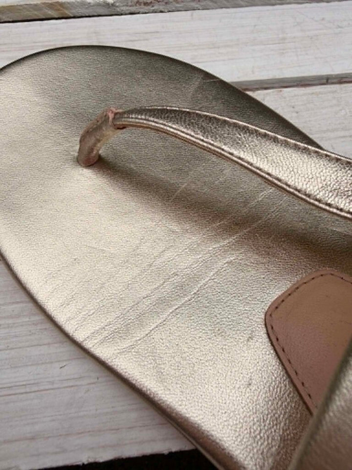 Stuart Weitzman Gold Metallic Thong Knot Tie Sandals - Size 8