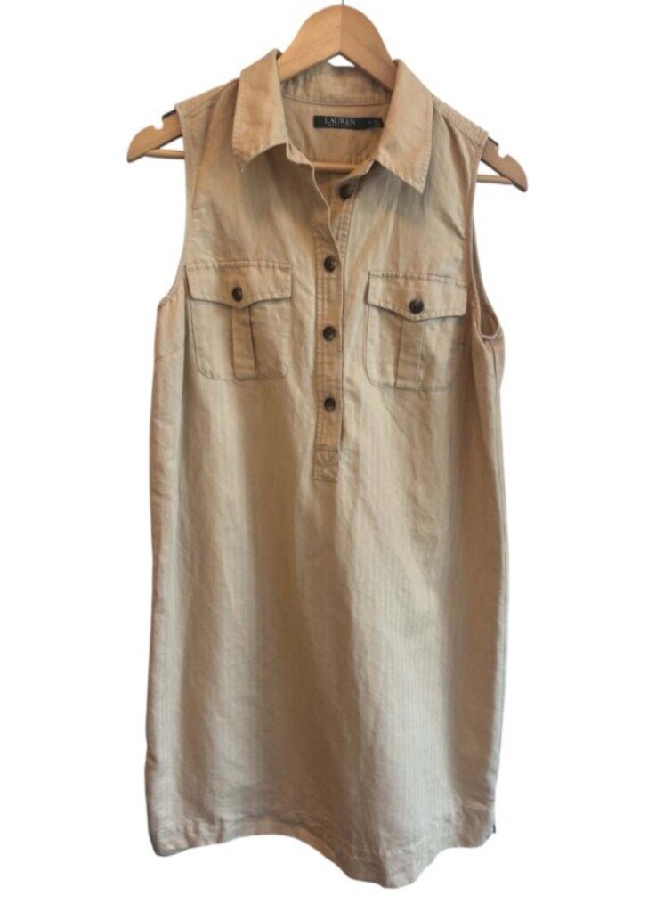 Ralph Lauren Sleeveless Khaki Linen Dress - Size 10