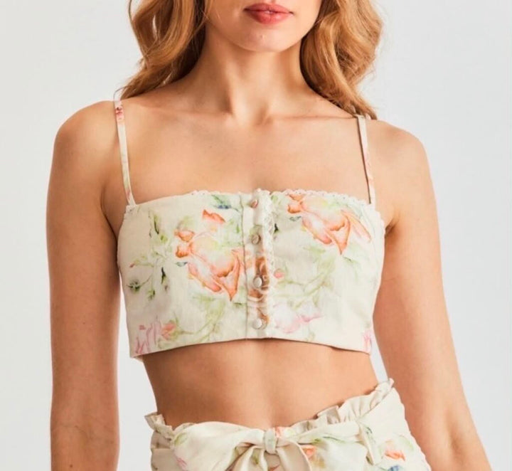 Caroline Constas Floral Crop Top - Size XXS