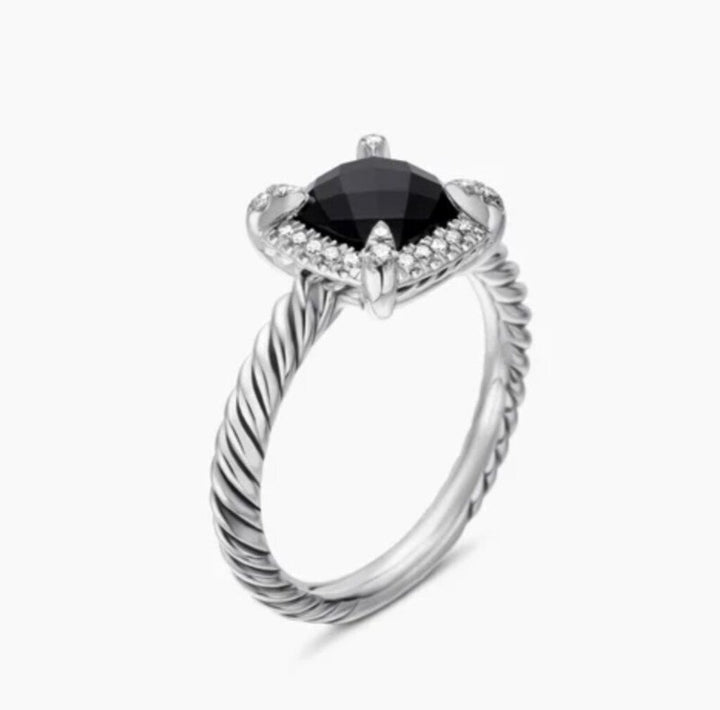 David Yurman Petite Chatelaine Pave Bezel Onxy Diamond Ring - Size 5