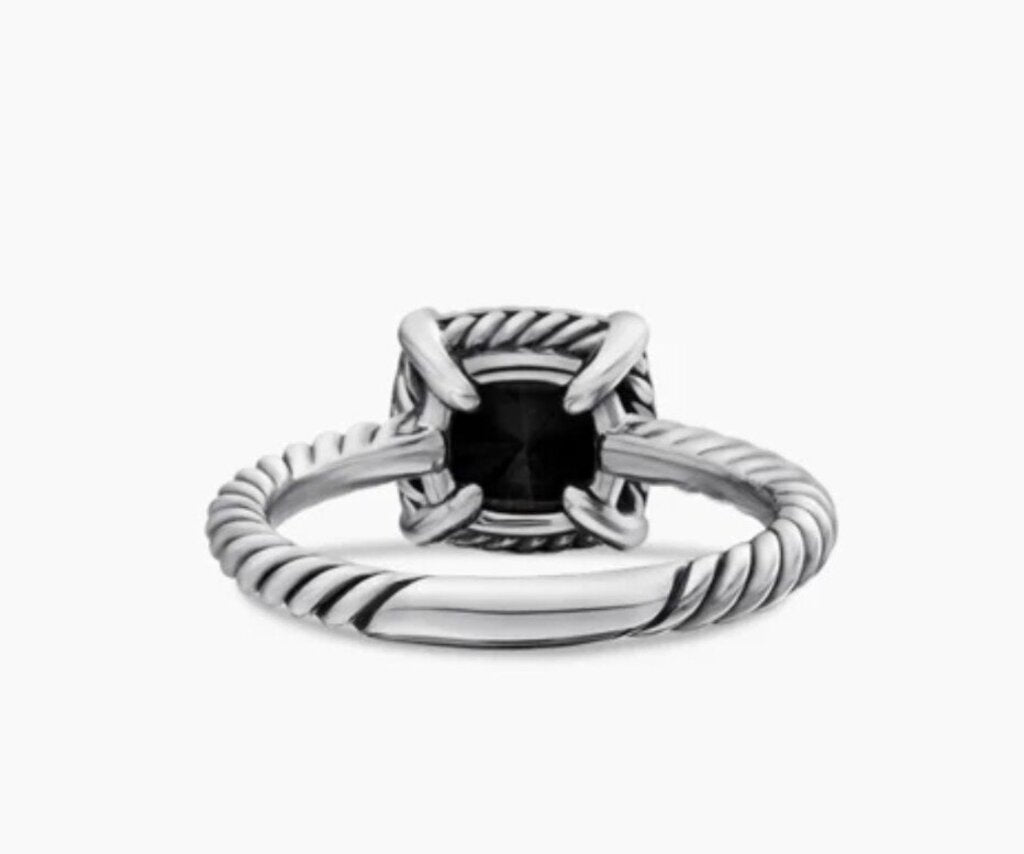 David Yurman Petite Chatelaine Pave Bezel Onxy Diamond Ring - Size 5