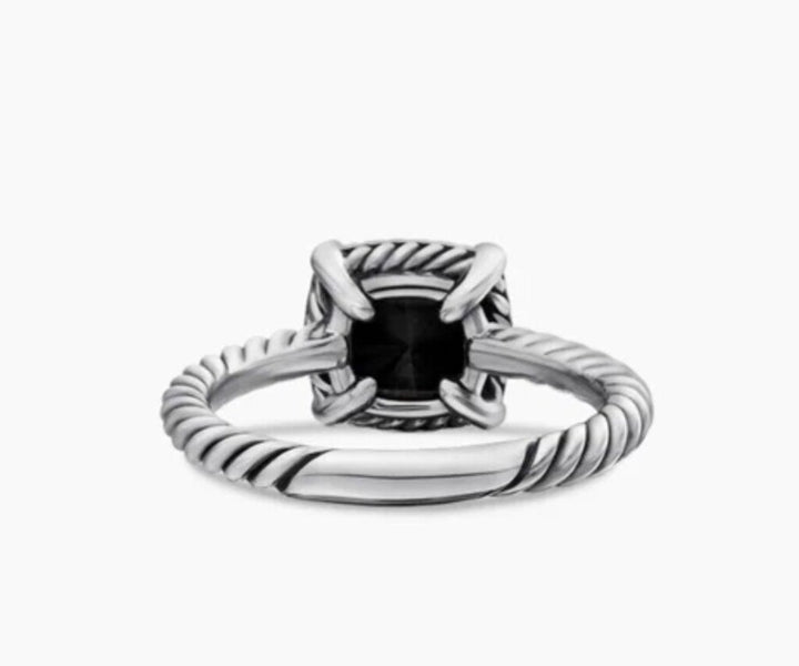 David Yurman Petite Chatelaine Pave Bezel Onxy Diamond Ring - Size 5