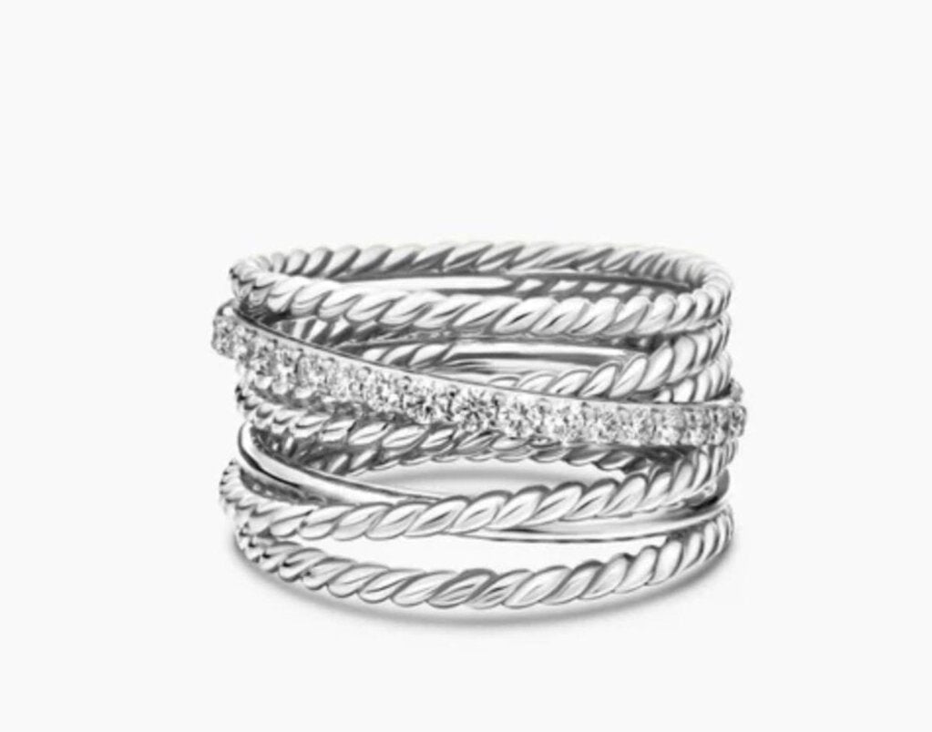 David Yurman Crossover Collection Sterling Silver With Diamonds Ring - Size 5