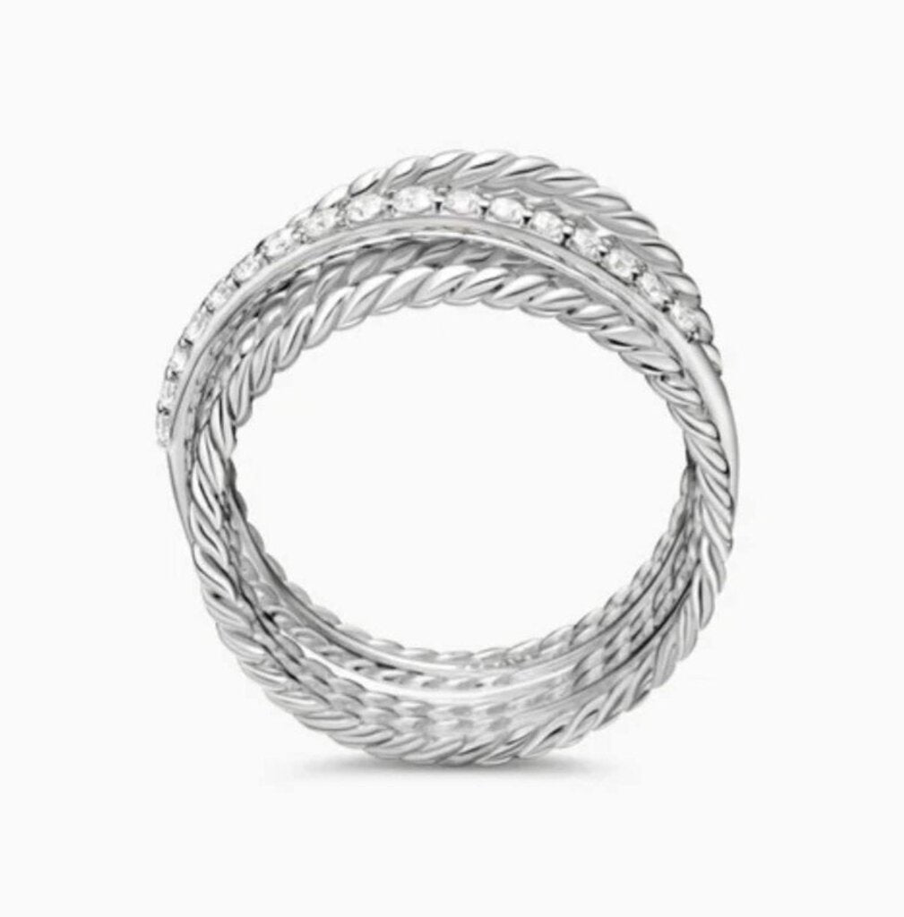 David Yurman Crossover Collection Sterling Silver With Diamonds Ring - Size 5