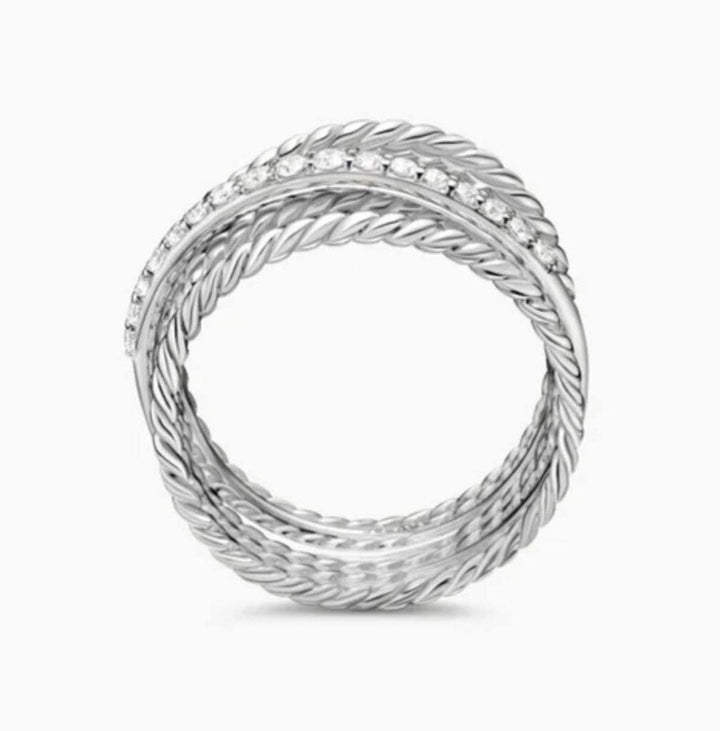 David Yurman Crossover Collection Sterling Silver With Diamonds Ring - Size 5