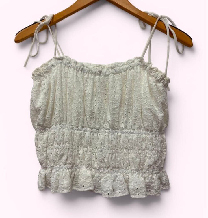 ASTR The Label Eyelet Tie-Shoulder Top - Size Medium