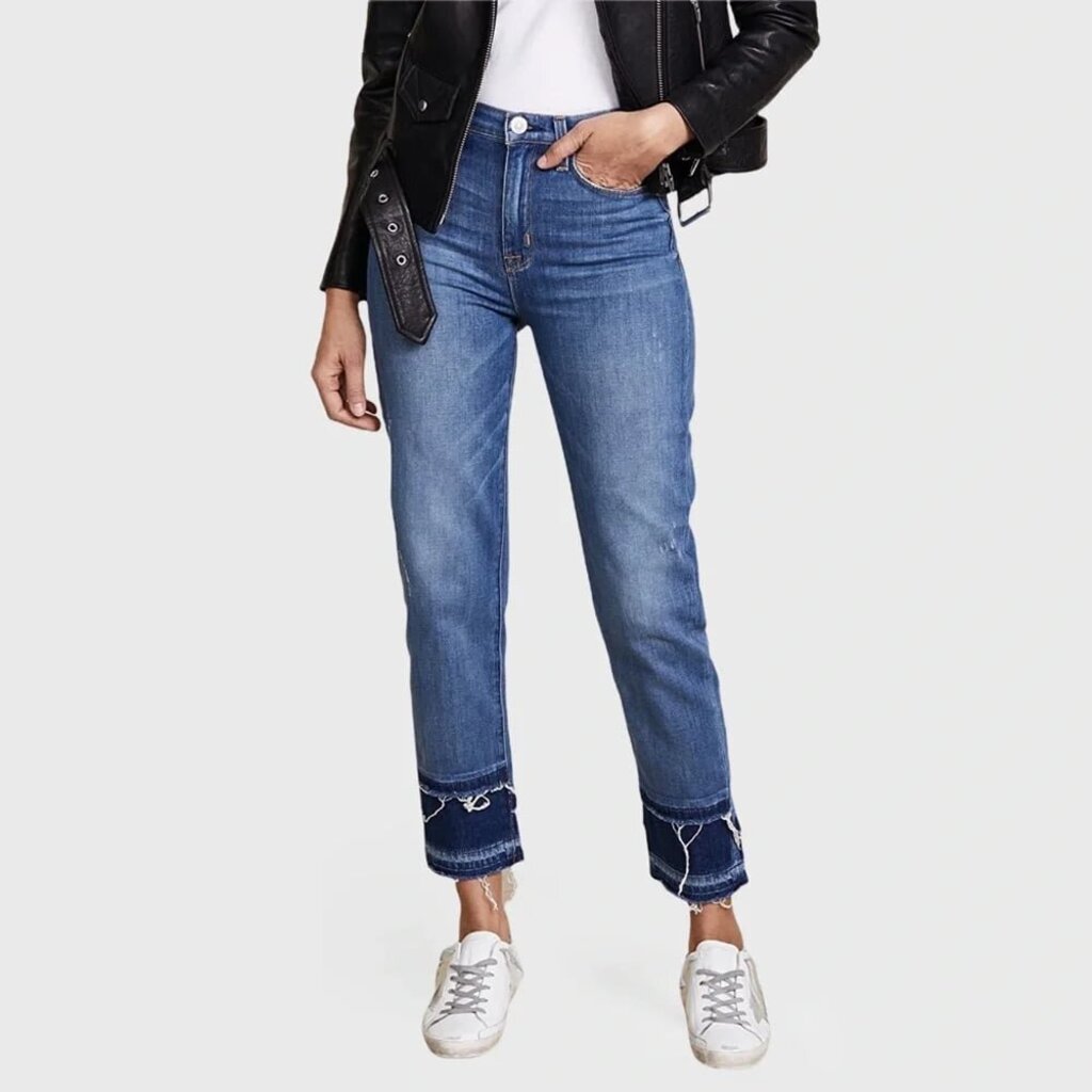 Hudson Zoeey High Rise Frayed Double Step Cropped Straight Jean - Size 27