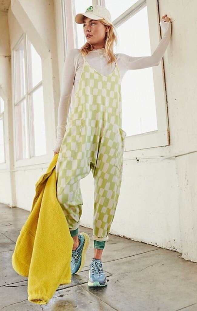 Free People Green Checkered Hot Shot Onesie - Size XS