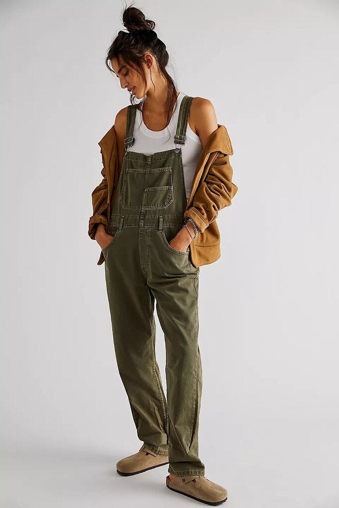 Free People Ziggy Denim Overalls in Army (Retails for $98) - Size Small