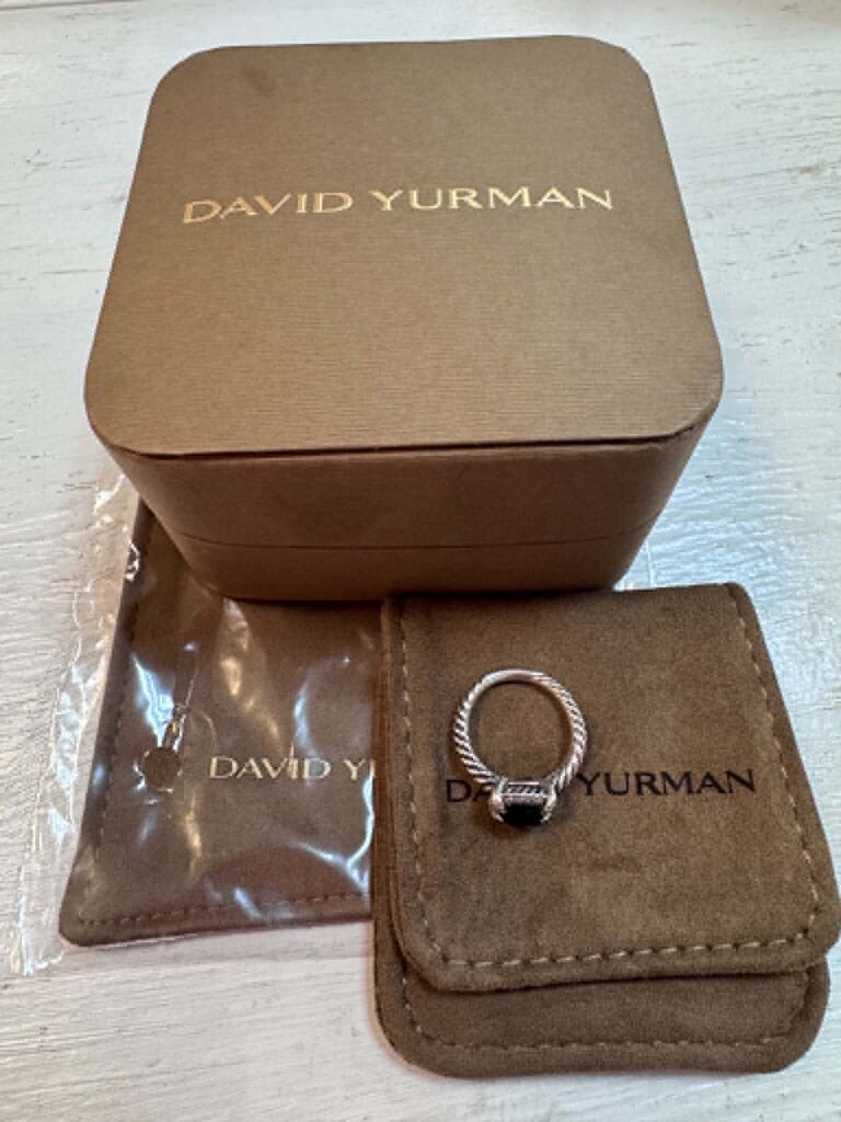 David Yurman Petite Chatelaine Pave Bezel Onxy Diamond Ring - Size 5