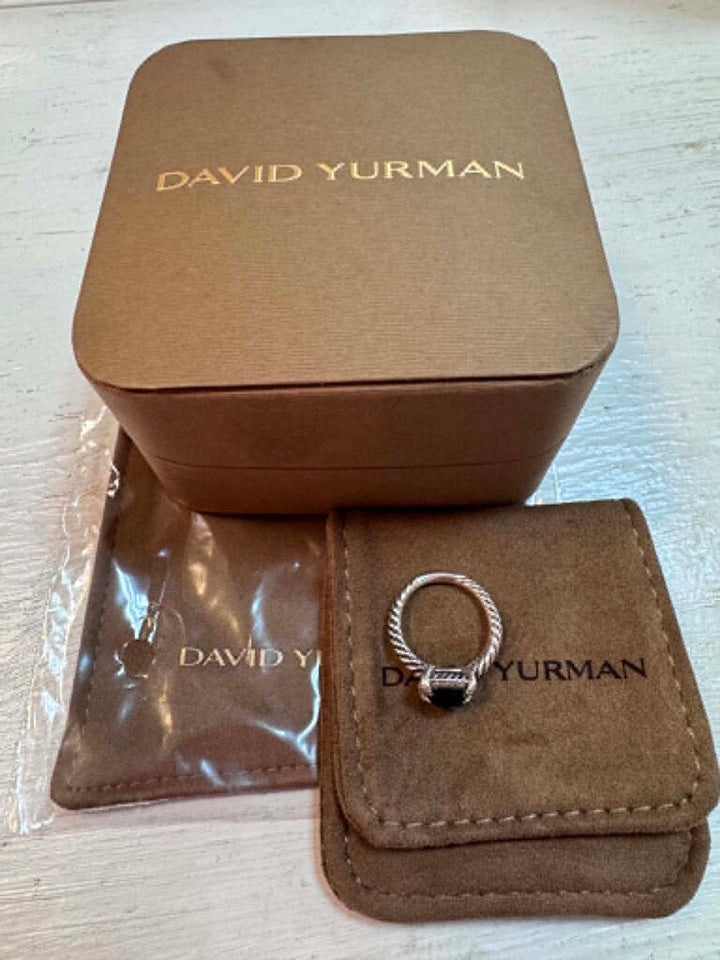 David Yurman Petite Chatelaine Pave Bezel Onxy Diamond Ring - Size 5