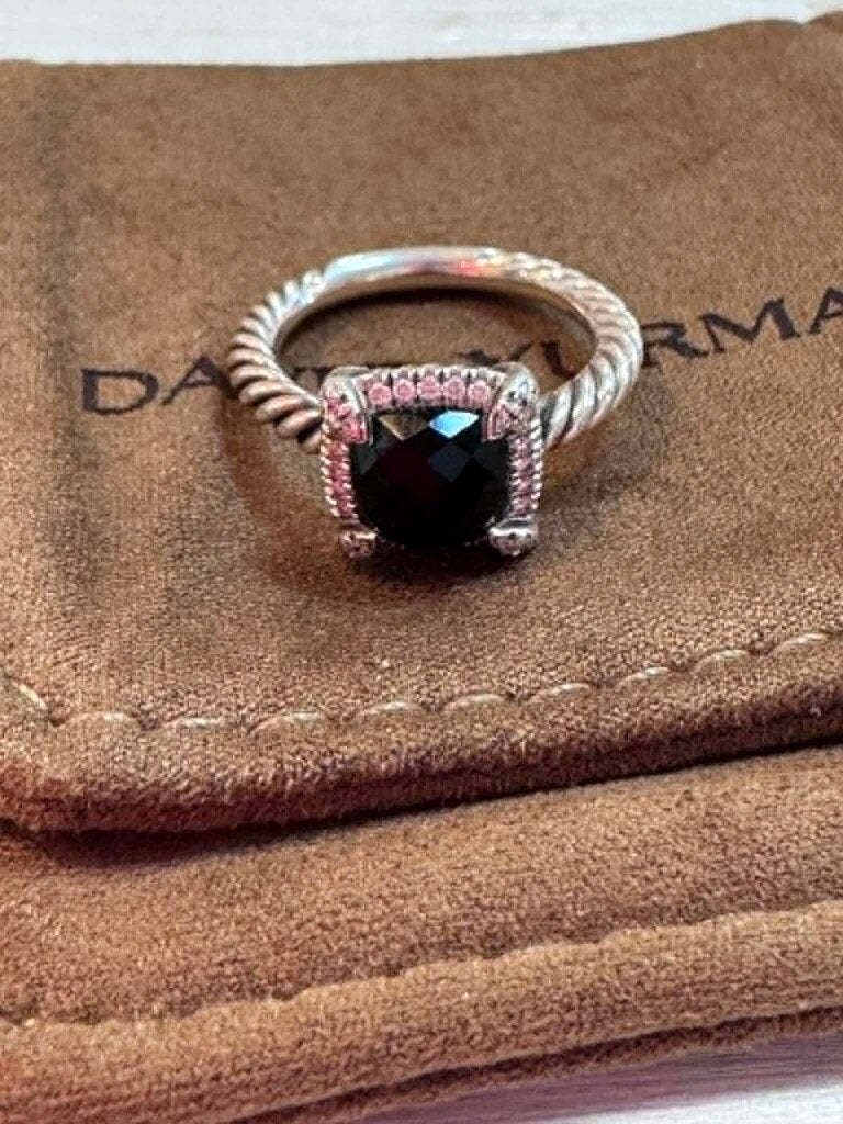 David Yurman Petite Chatelaine Pave Bezel Onxy Diamond Ring - Size 5