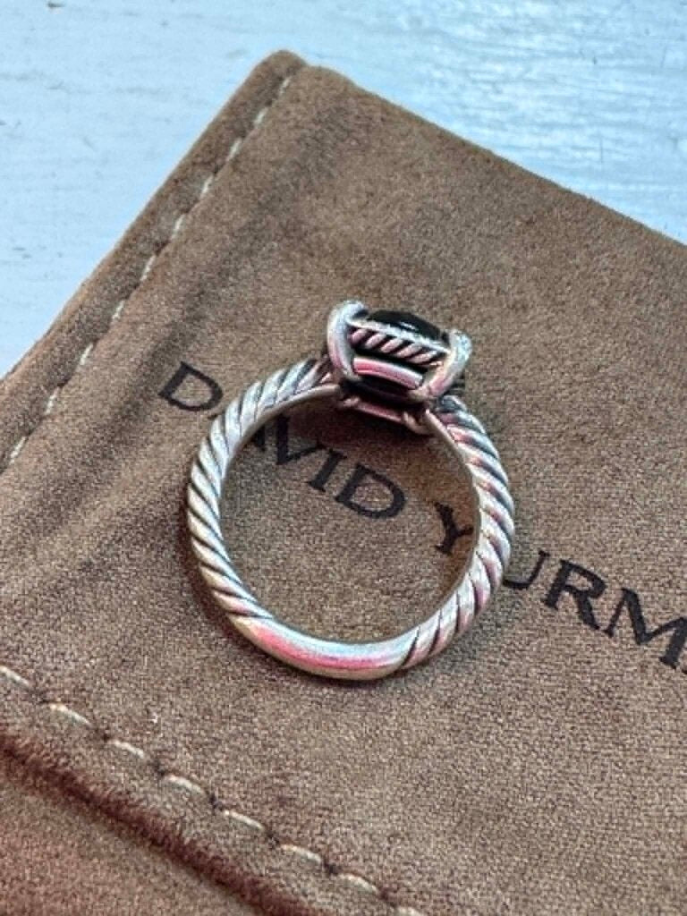David Yurman Petite Chatelaine Pave Bezel Onxy Diamond Ring - Size 5