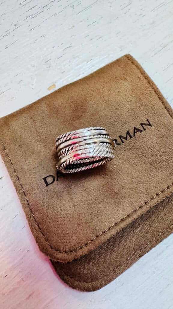 David Yurman Crossover Collection Sterling Silver With Diamonds Ring - Size 5