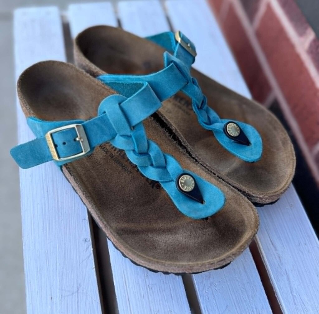 Birkenstock Gizeh Braided Oiled Leather Sandals In Biscay Bay - Size 36