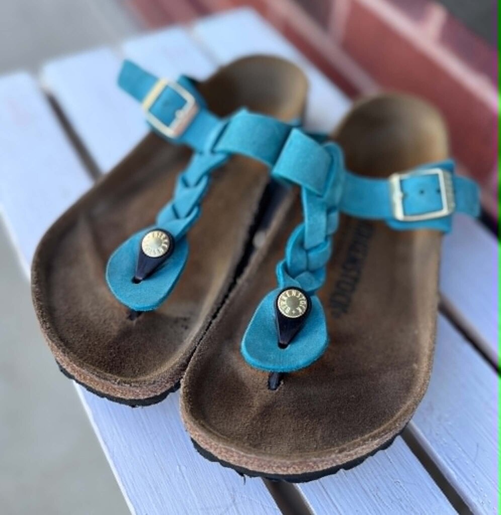 Birkenstock Gizeh Braided Oiled Leather Sandals In Biscay Bay - Size 36