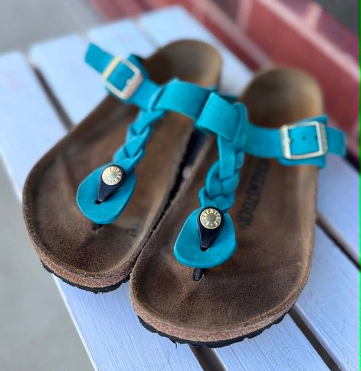 Birkenstock Gizeh Braided Oiled Leather Sandals In Biscay Bay - Size 36