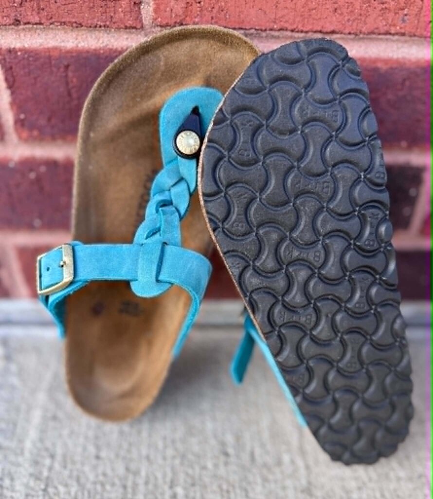 Birkenstock Gizeh Braided Oiled Leather Sandals In Biscay Bay - Size 36