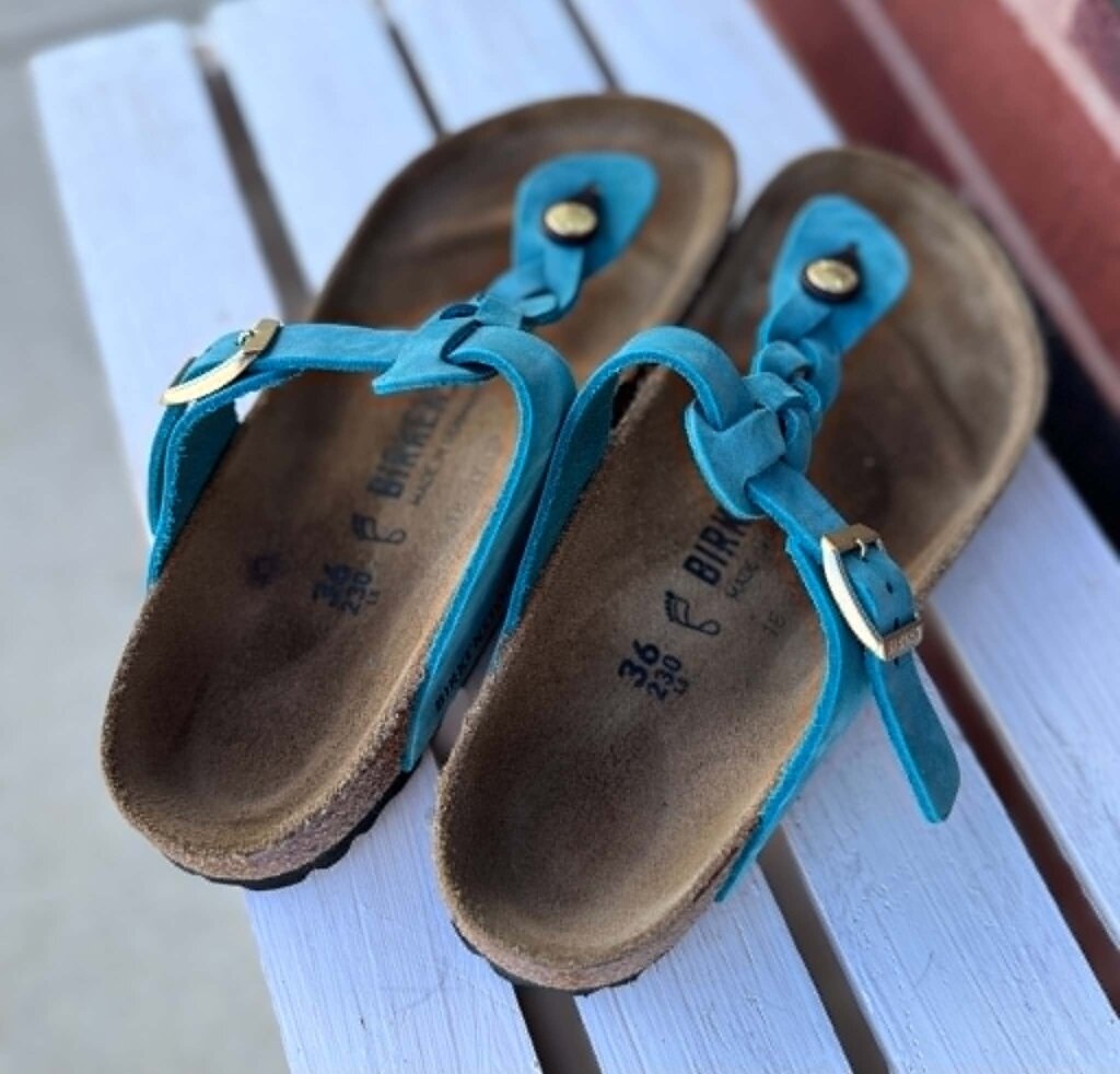 Birkenstock Gizeh Braided Oiled Leather Sandals In Biscay Bay - Size 36