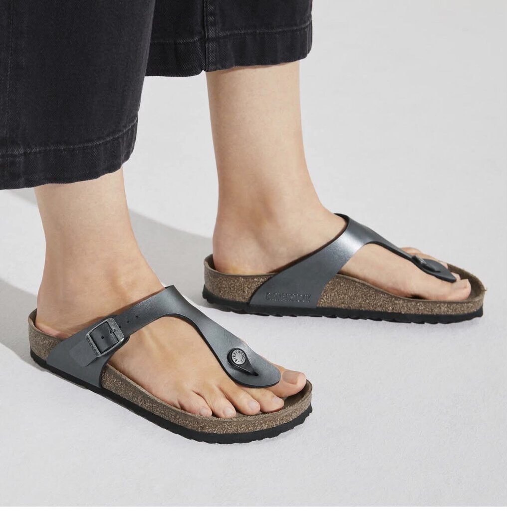 Birkenstock Gizeh Birko-Flor Sandals In Metallic Black - Size 36