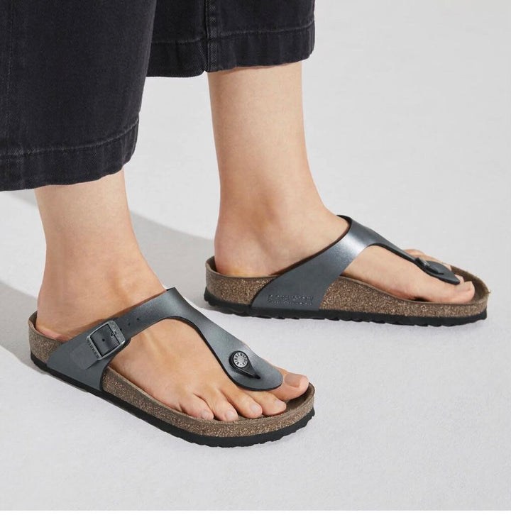 Birkenstock Gizeh Birko-Flor Sandals In Metallic Black - Size 36