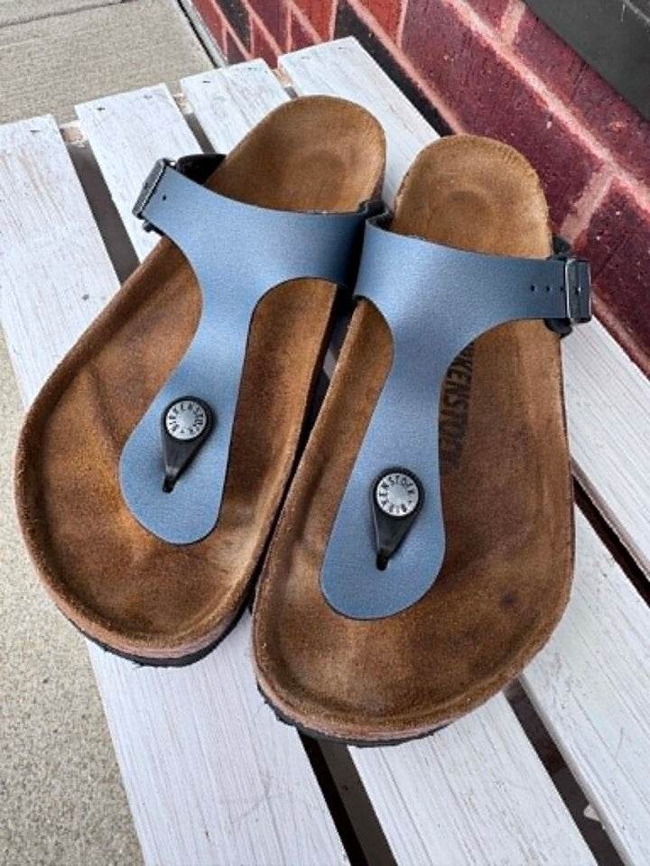 Birkenstock Gizeh Birko-Flor Sandals In Metallic Black - Size 36
