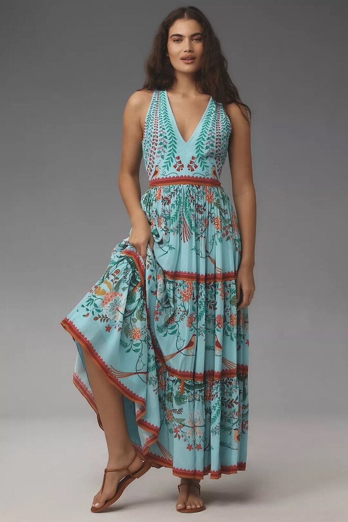 Limerick by Abirr n' Nanki V-Neck Tiered Floral Maxi Dress - Size Small
