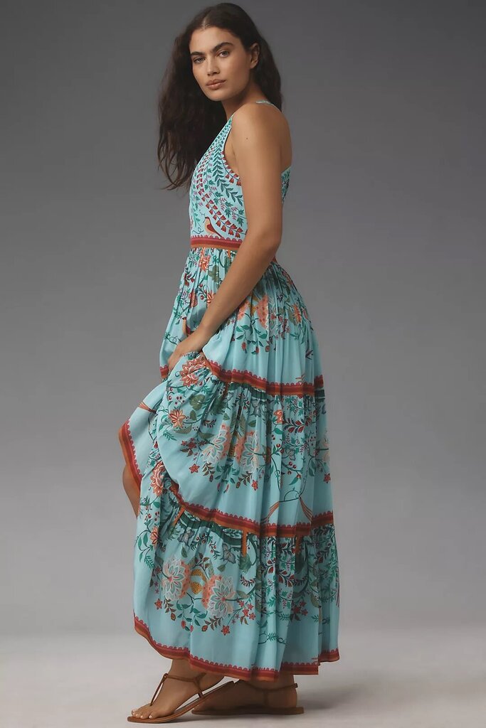 Limerick by Abirr n' Nanki V-Neck Tiered Floral Maxi Dress - Size Small