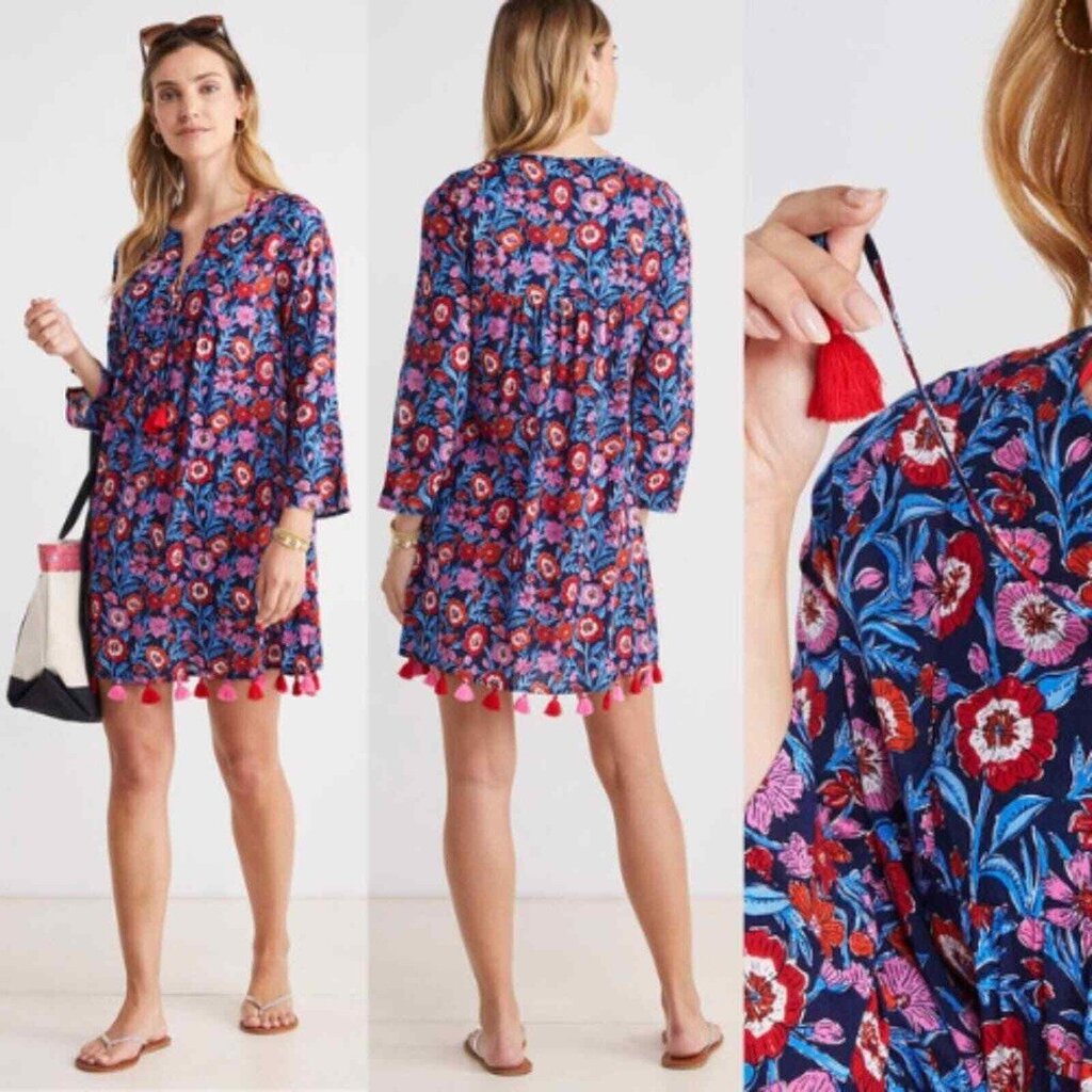 Vineyard Vines Tisbury Floral Tassel Dress - Size Large