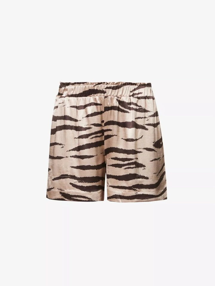 Rails Leighton Stripe-Print Satin Pyjama Shorts in Beige Watercolor Tiger - Size Medium(Retails $139)