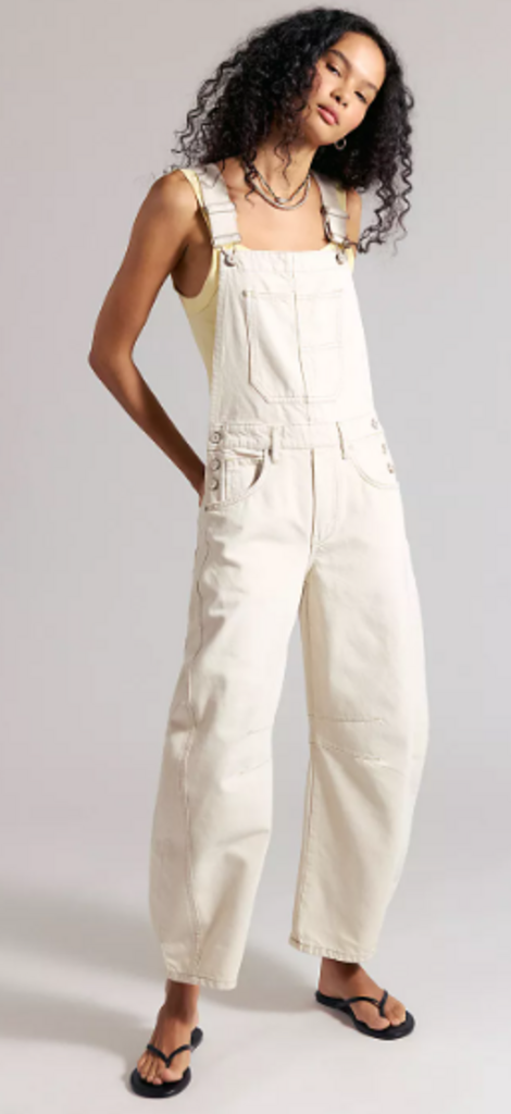 Free People Good Luck Barrel Overalls In Milk - Size small