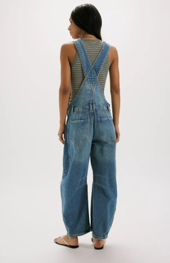 Free People Good Luck Barrel Overalls In Ultra Light Beam - Size Medium