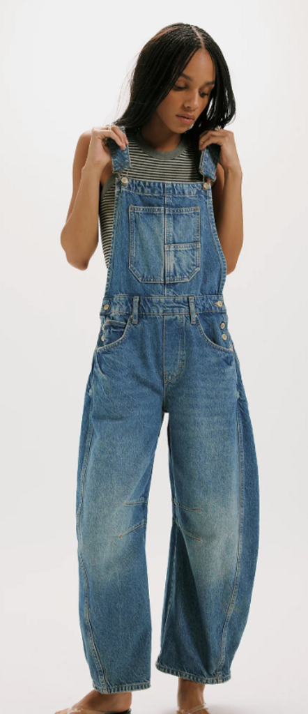 Free People Good Luck Barrel Overalls In Ultra Light Beam - Size Medium